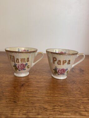 JAPANESE TEA CUPS   SET OF 2 PAPA AND MAMA